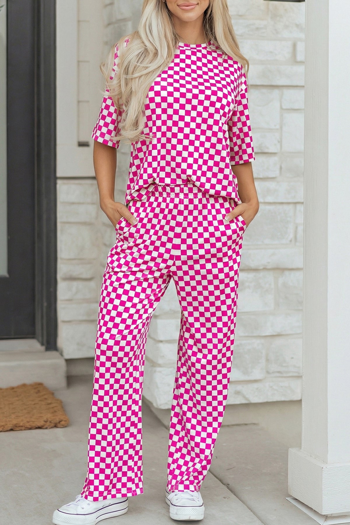 2 pc lounge set Rose Checkered print
