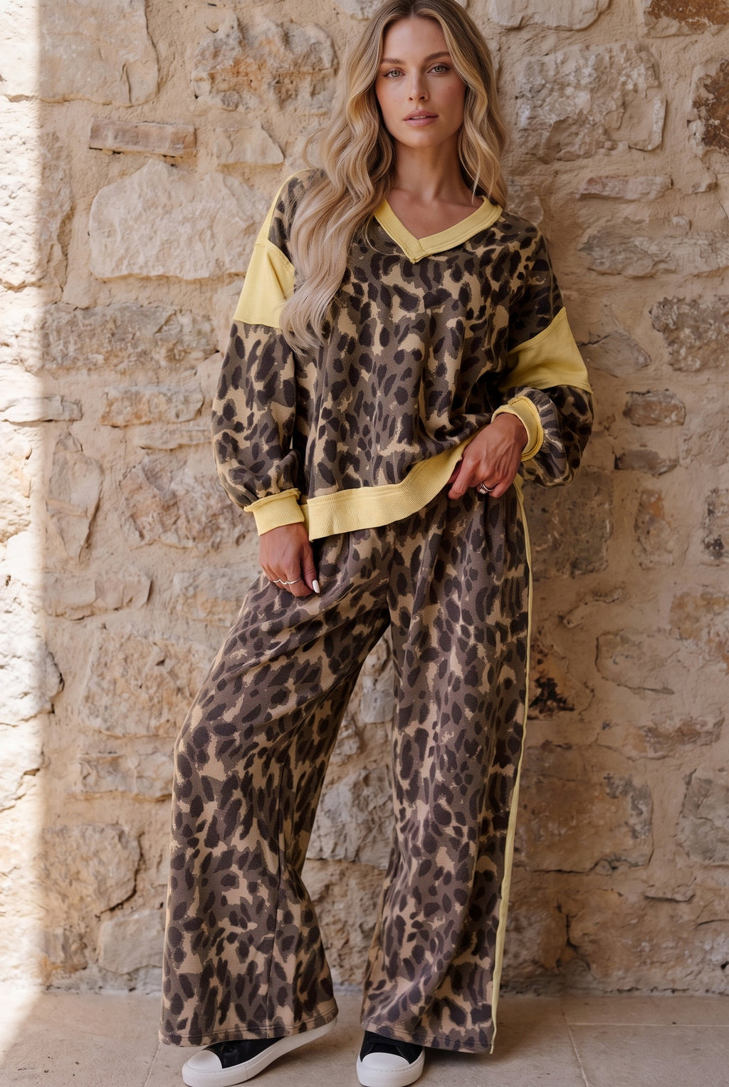 2 pc. Brown Leopard Print Long Sleeve Pant Set