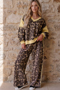 2 pc. Brown Leopard Print Long Sleeve Pant Set