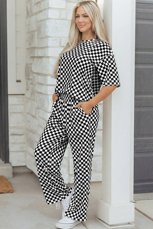 2 pc. Black Checkered Lounge Set