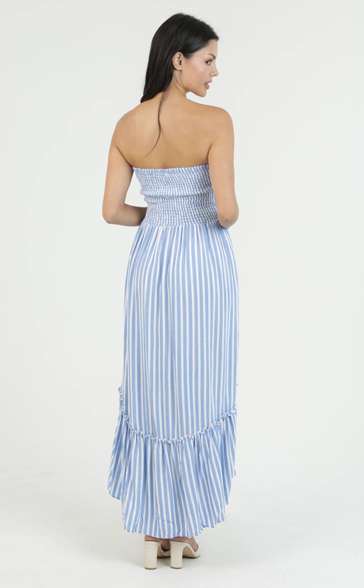 ANGIE STRIPED SMOCKED BODICE STRAPLESS MAXI DRESS